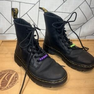 Dr. Martens Combs Black Leather Casual Combat Boots With Beads Womens 6 Mens 5